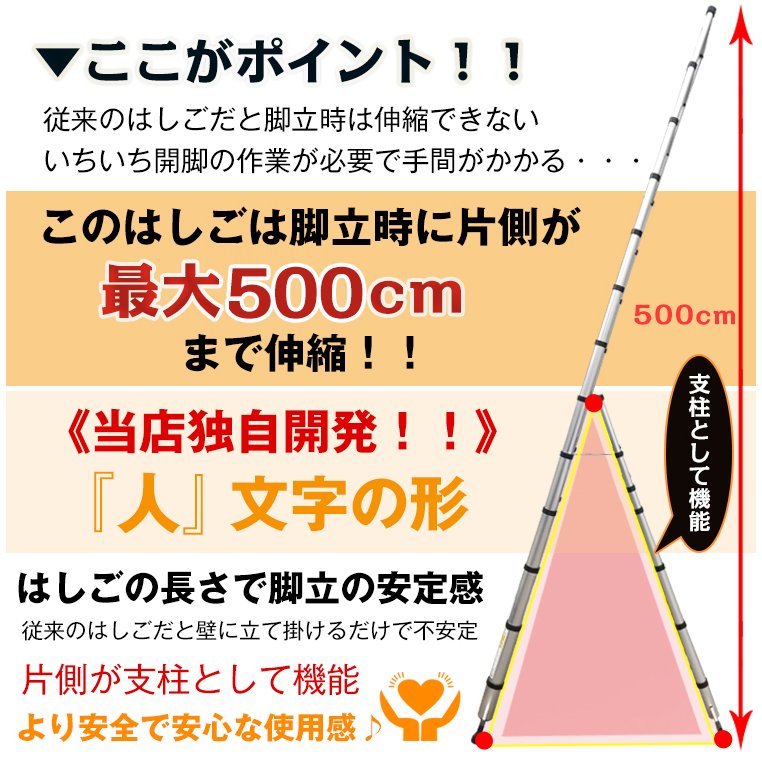 はしご 伸縮 5m はしご 兼用 脚立 アルミ ハシゴ 梯子 スーパーラダー 