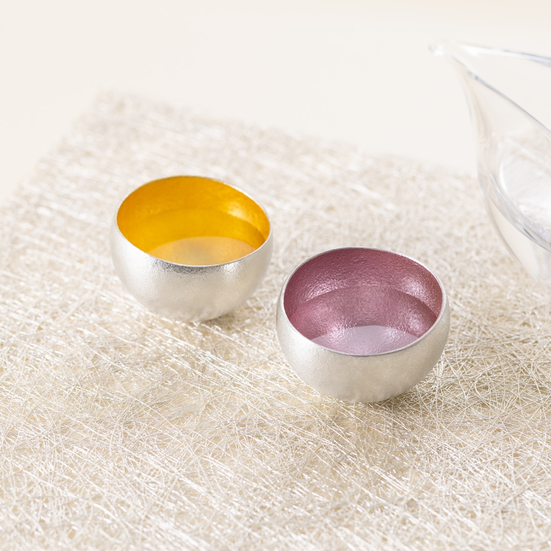 Kuzushi - Yure - ミニ 淡桜・金箔セット（桐箱入）｜錫製雑貨・酒器の