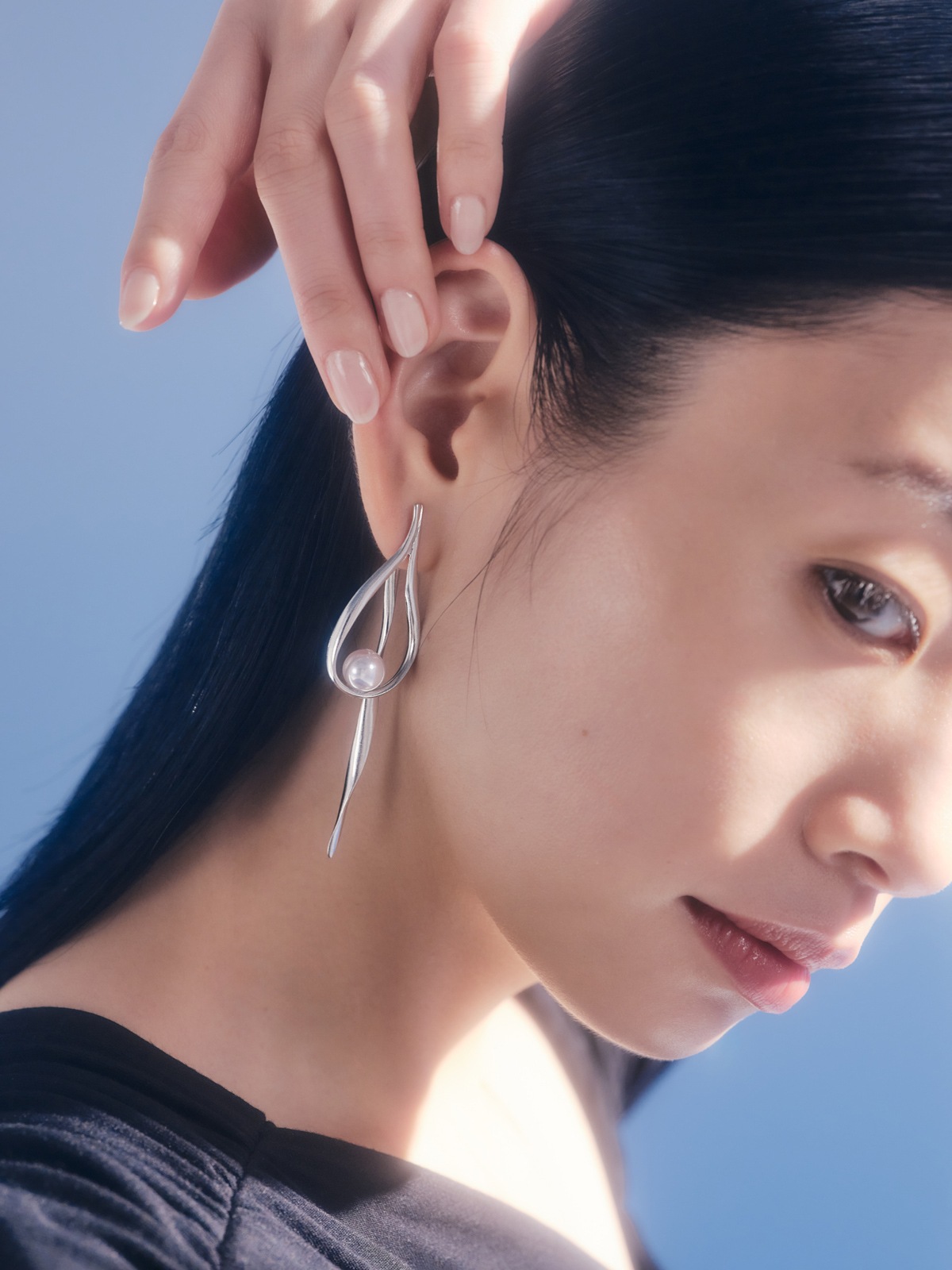 Ribbon Earring Drop B + Long Back Ribbon, Single