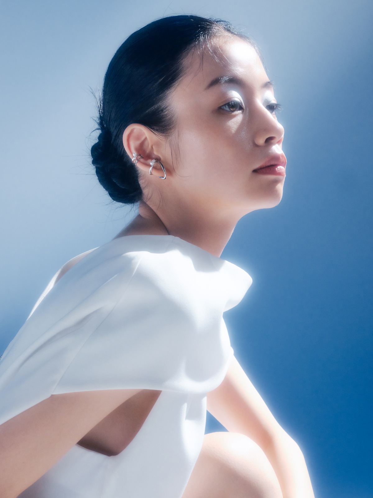 Ribbon Ear cuff Double Pearl