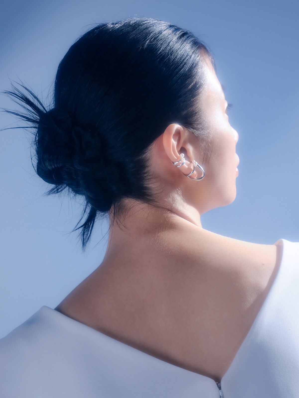 Ribbon Ear cuff Double Pearl