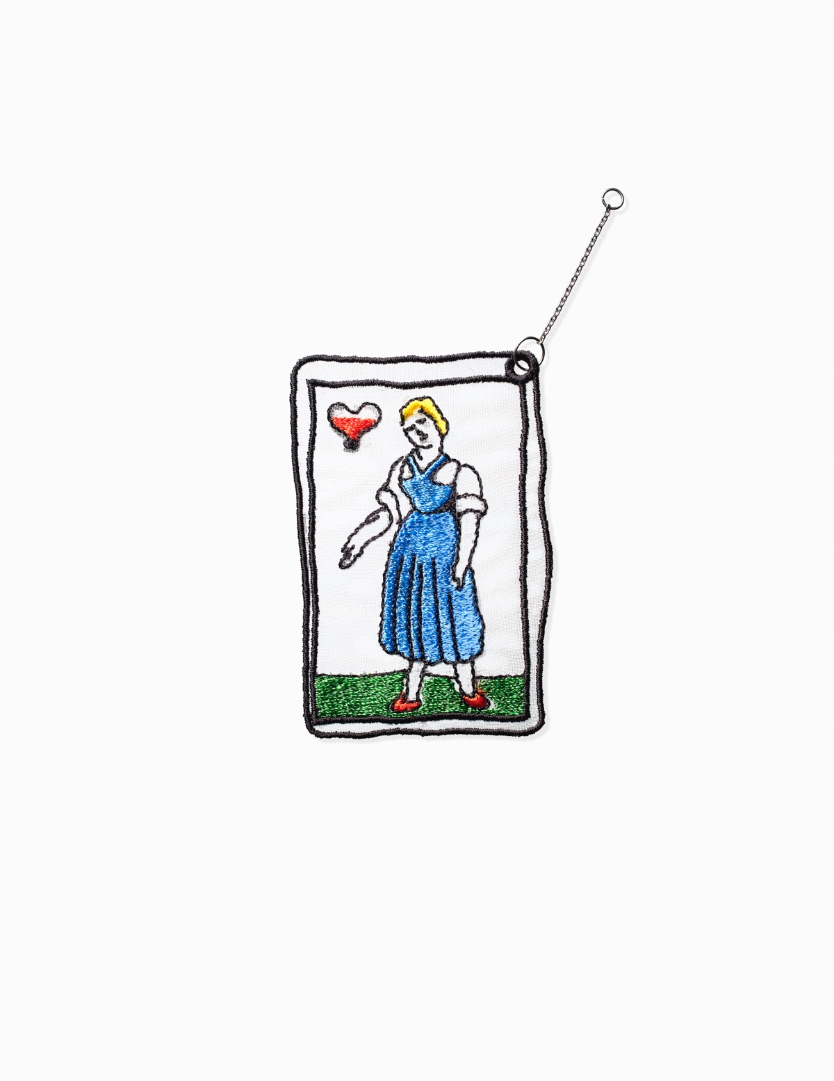Playing Cards Embroidery Charm with Chain Heart Queen