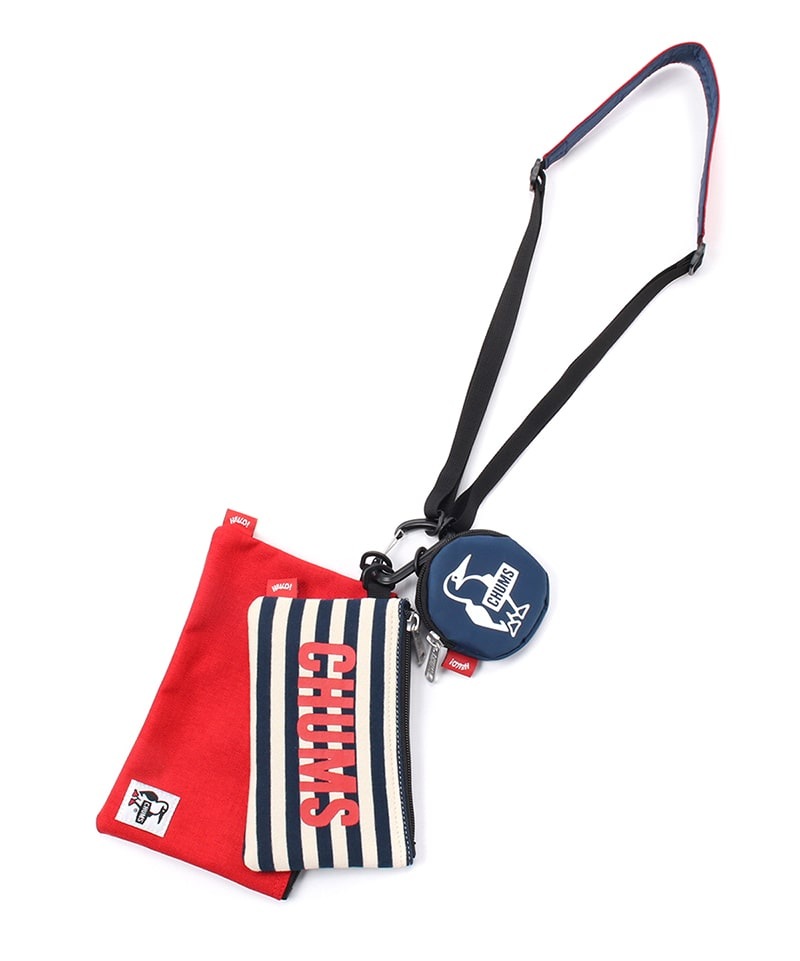 3P Shoulder Pouch Sweat Nylon Navy Border/Tomato CHUMS