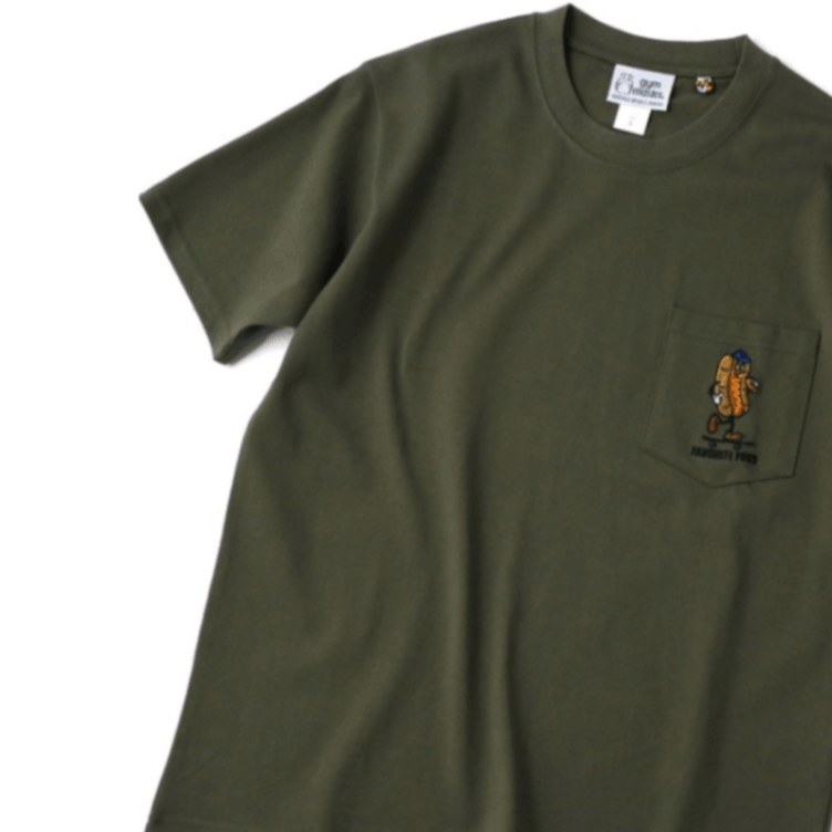 7.4oz ホットドッグ刺繍ポケットTee オリーブ/ gym master