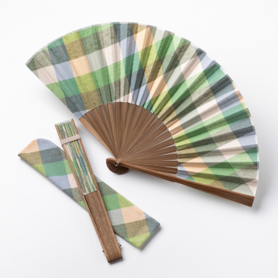 【遠州綿紬】扇子 袋付き「青りんご」