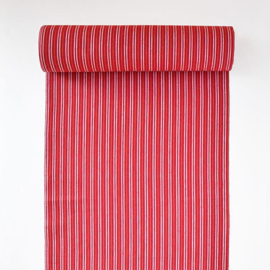 【遠州綿紬】縞紬 S-115「赤いちじく」