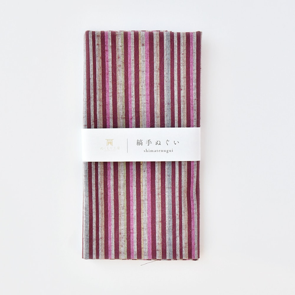 遠州綿紬 縞手ぬぐい 秋桜(こすもす)