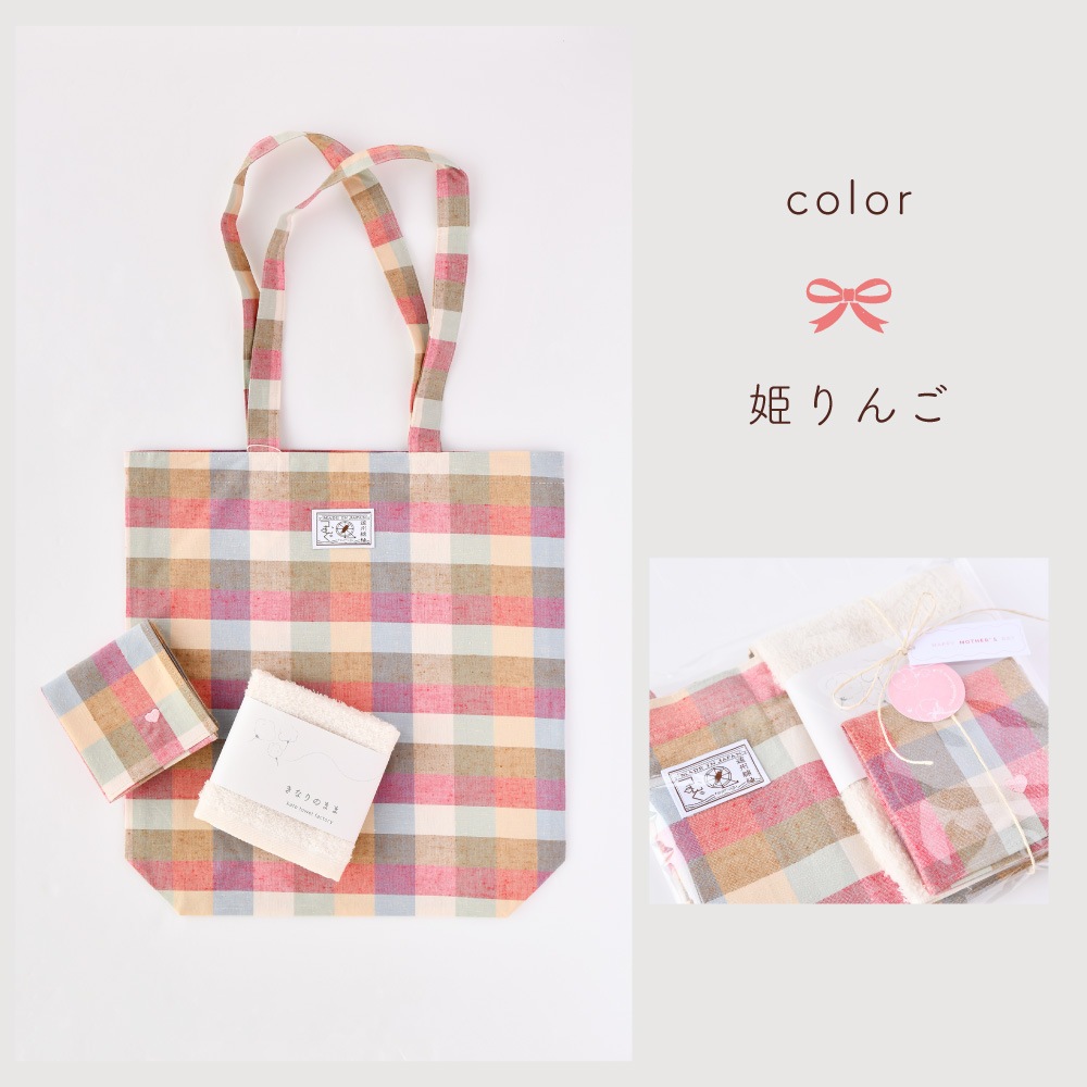 母の日　ワンポイント刺繍のはんかちとエコバッグのギフト