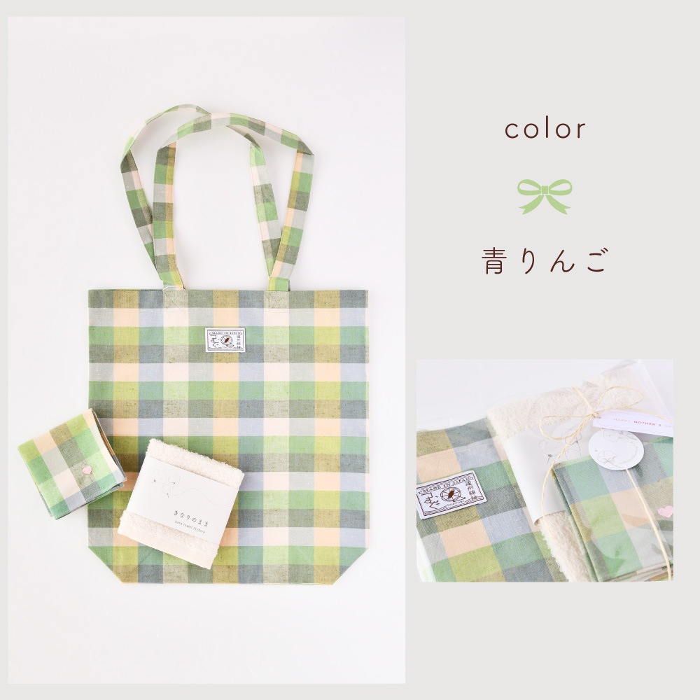 母の日　ワンポイント刺繍のはんかちとエコバッグのギフト