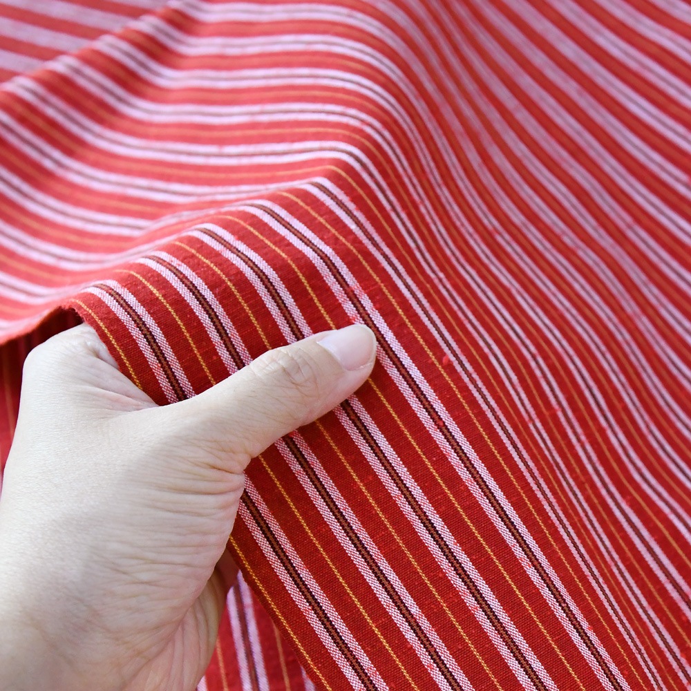 【遠州綿紬】縞紬S-115「赤いちじく」カット売り