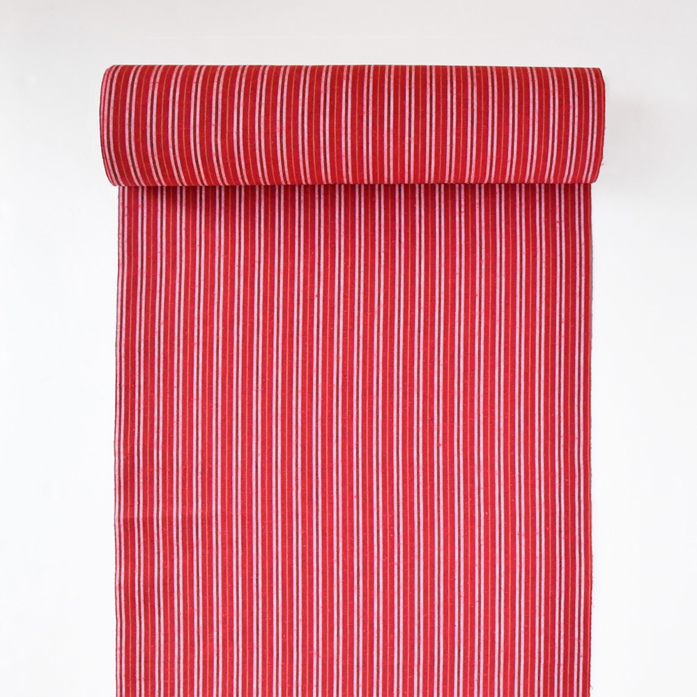 【遠州綿紬】縞紬 S-115「赤いちじく」