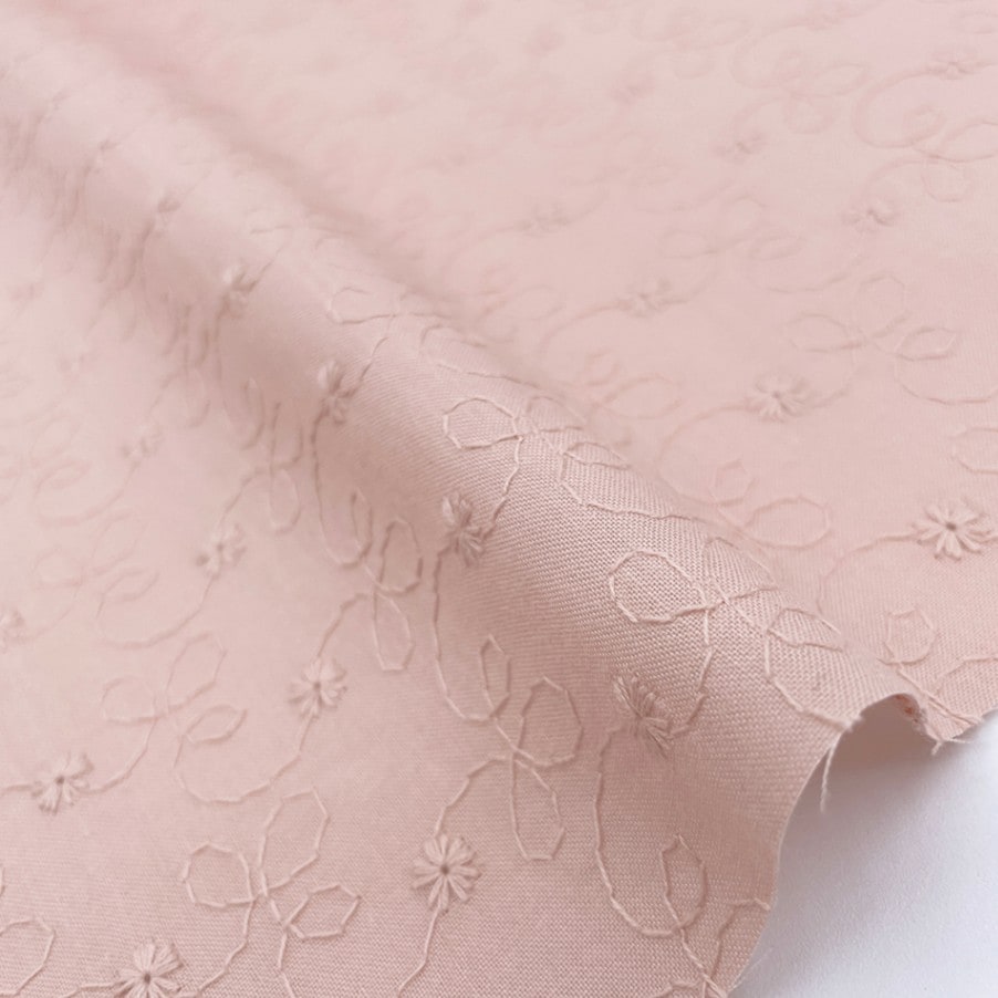 小花柄 刺しゅう レース キャンブリック生地 (シェルピンク)