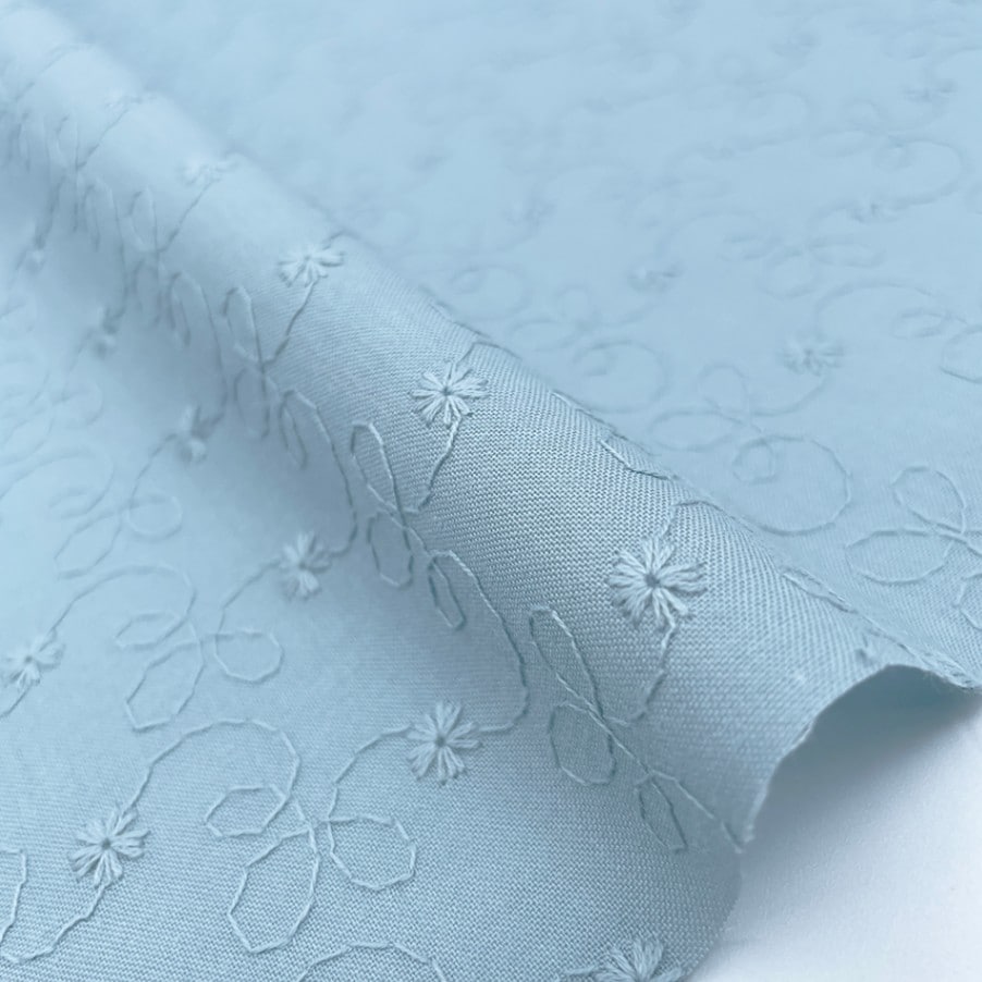 小花柄 刺しゅう レース キャンブリック生地 (スモークブルー)