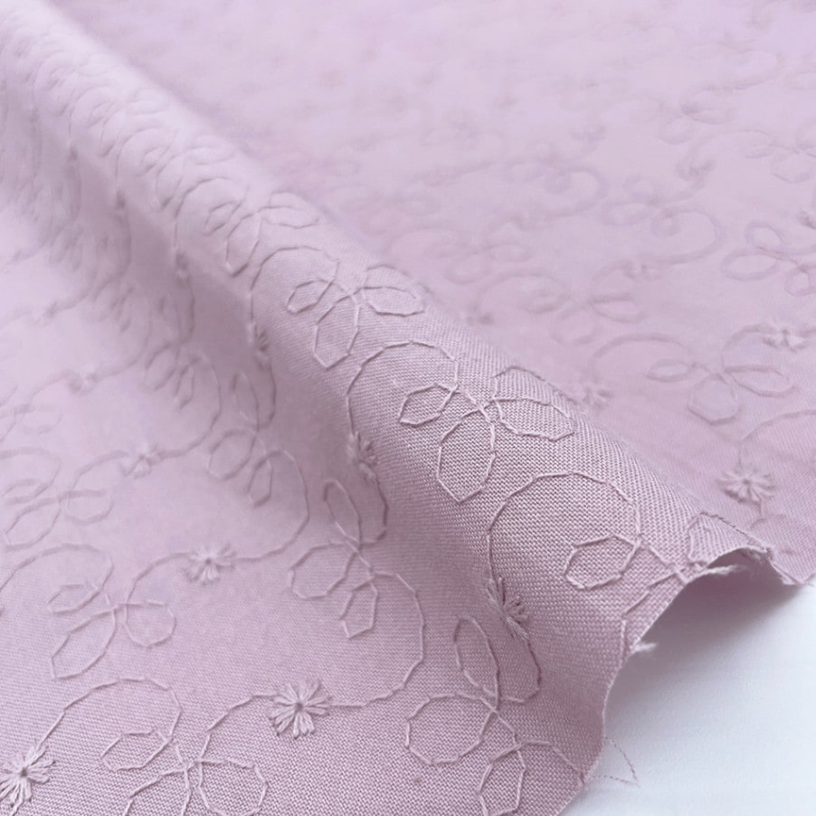 小花柄 刺しゅう レース キャンブリック生地 (ラベンダー)