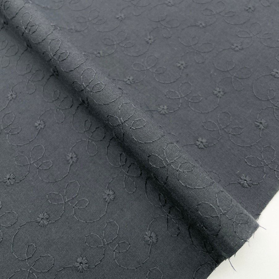 小花柄 刺しゅう レース キャンブリック生地 (チャコールグレー)