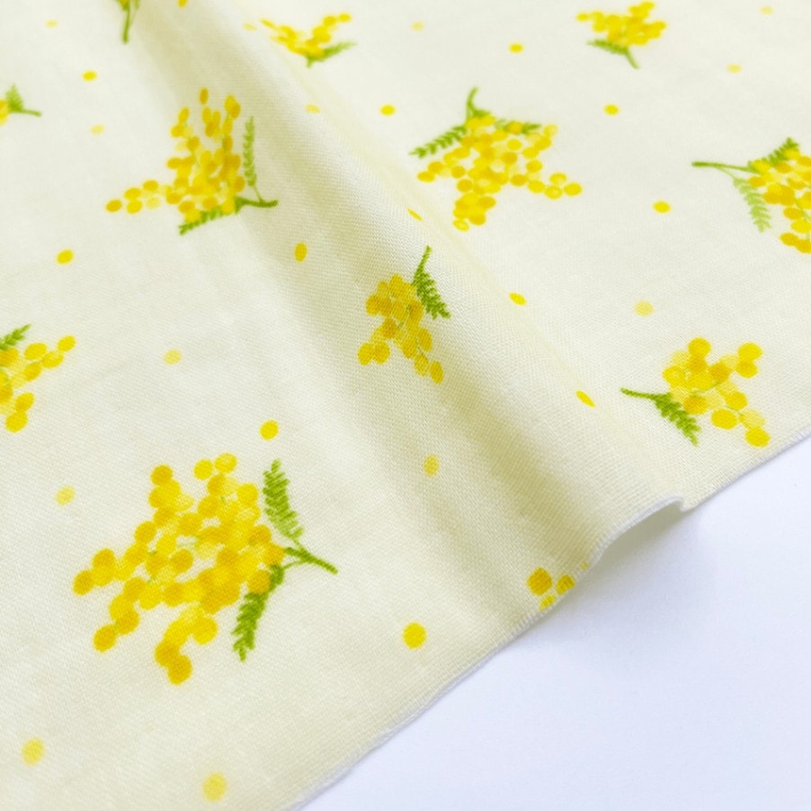 【nu-nos original good fabric】mimosa ｜ダブルガーゼ ミモザ 花柄  (クリームイエロー)