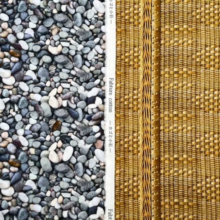 【Riconic】「FabtureCotton　カゴと小石」 デジタルプリント｜シーチング