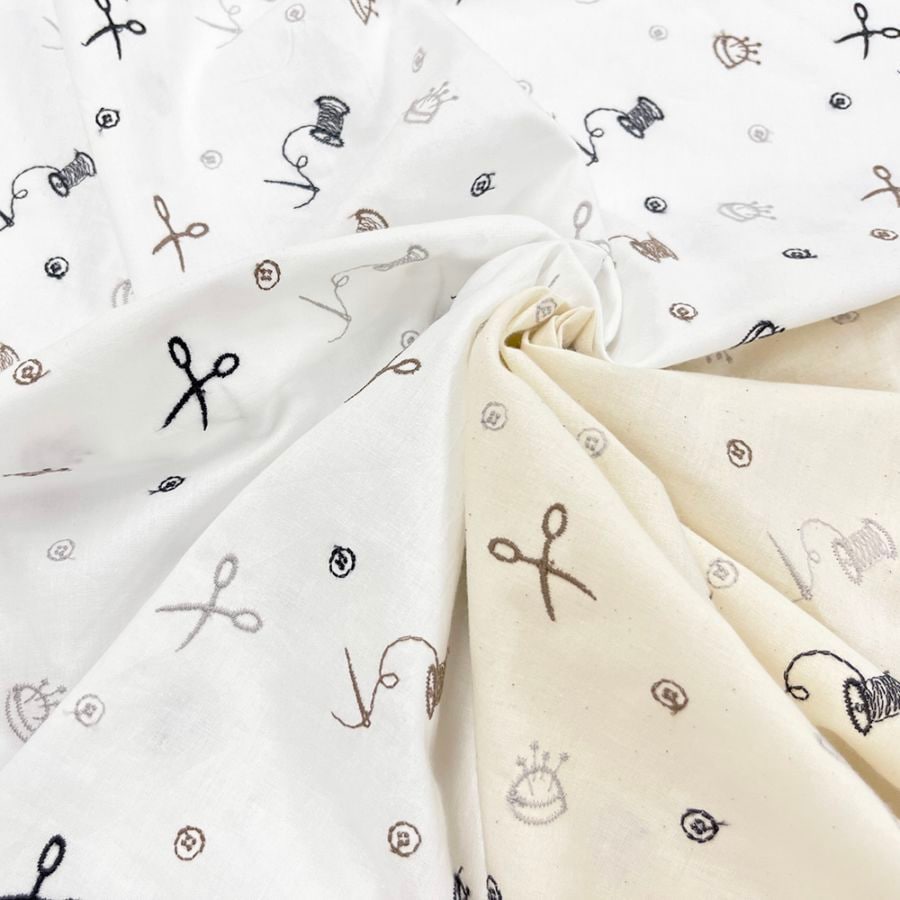 ソーイングマテリアル刺しゅう　モノトーン｜キャンブリック生地　刺繍