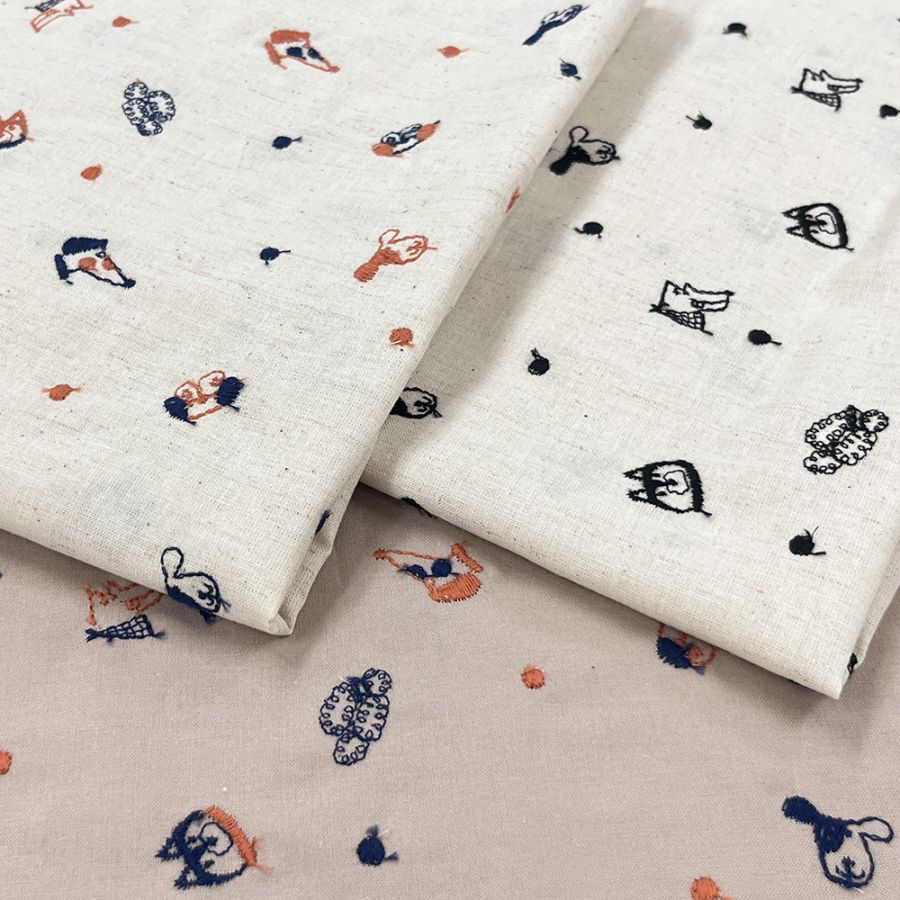 【Riconic】 いぬ玉 刺しゅう ｜綿麻シーチング　コットンシーチング　刺繍