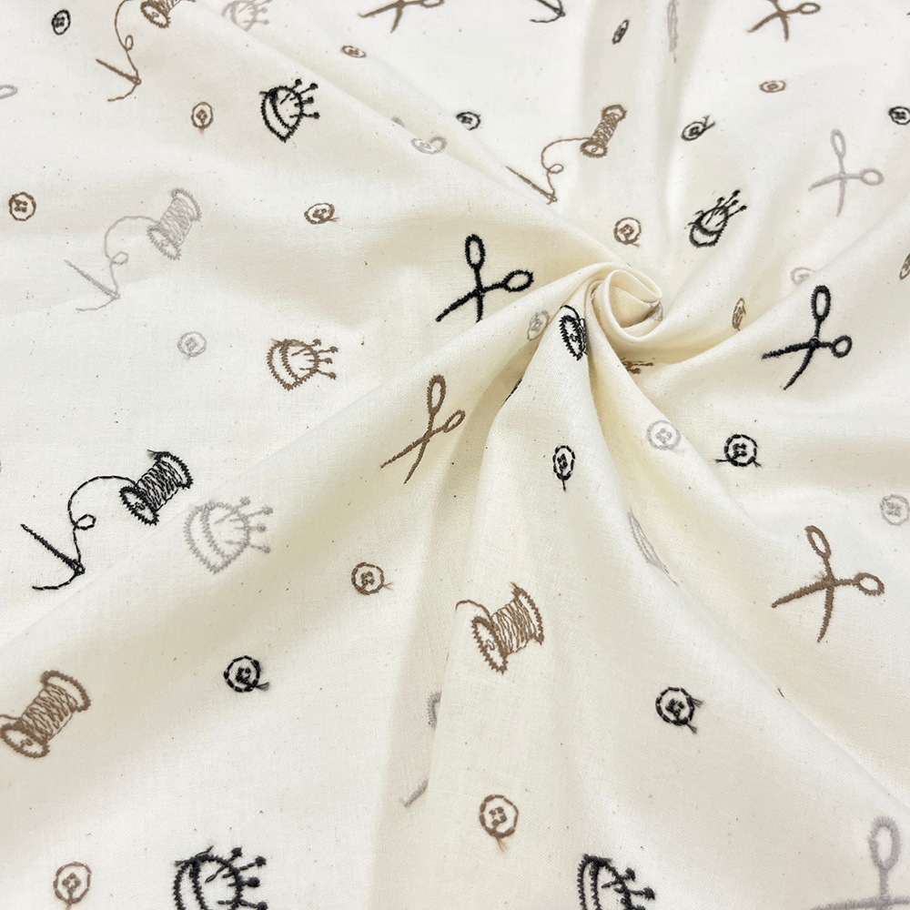 ソーイングマテリアル刺しゅう　モノトーン｜キャンブリック生地　刺繍