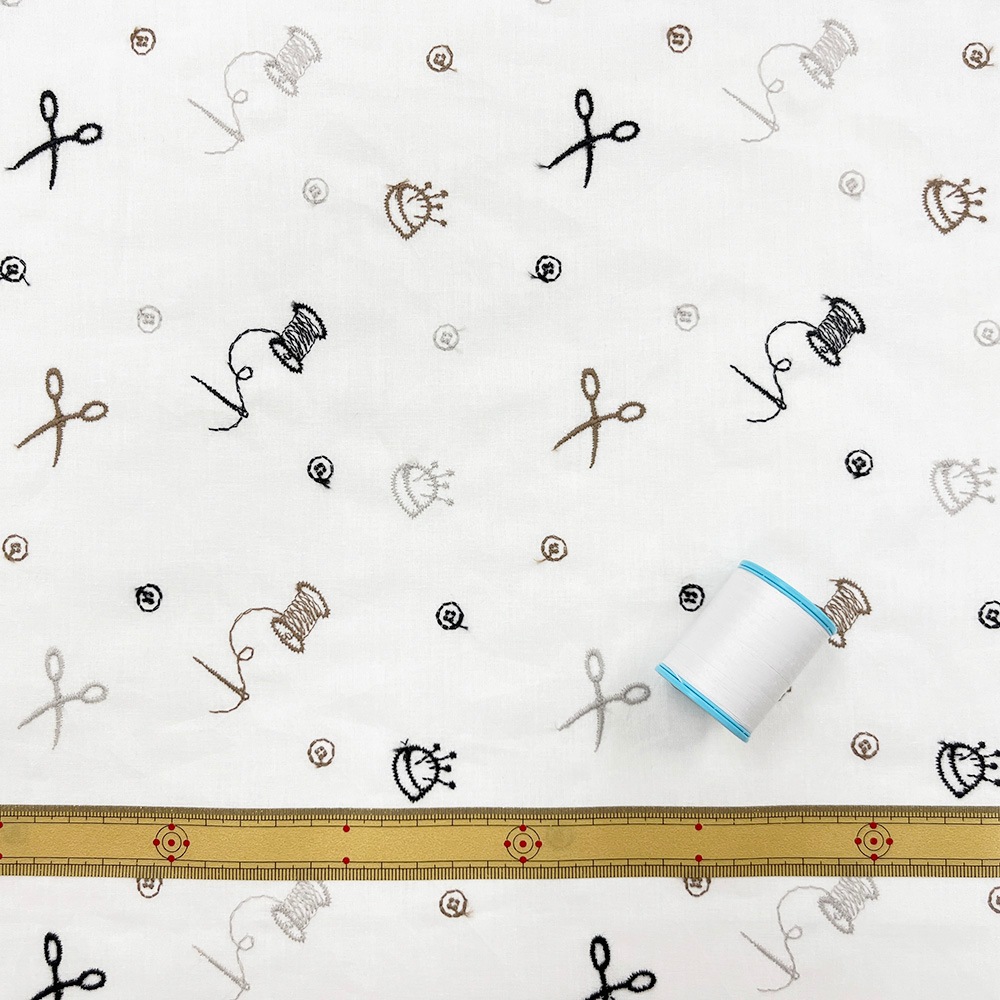 ソーイングマテリアル刺しゅう　モノトーン｜キャンブリック生地　刺繍