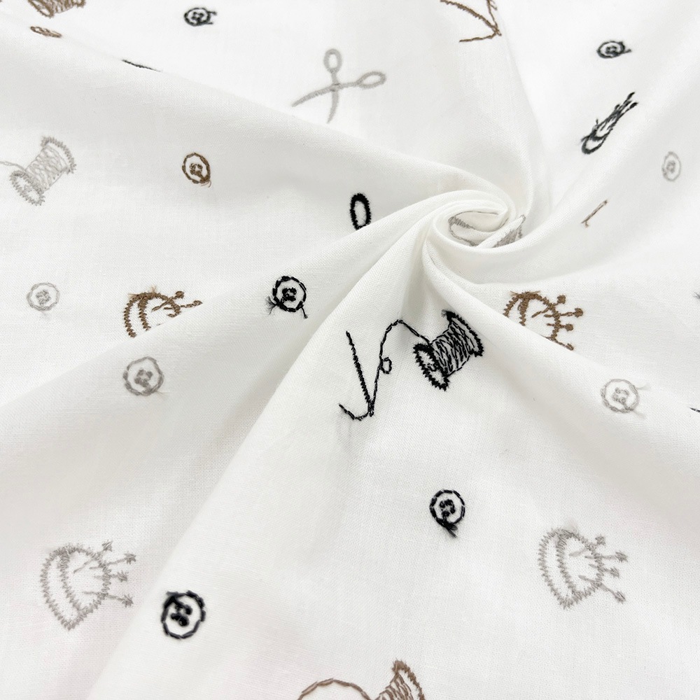 ソーイングマテリアル刺しゅう　モノトーン｜キャンブリック生地　刺繍