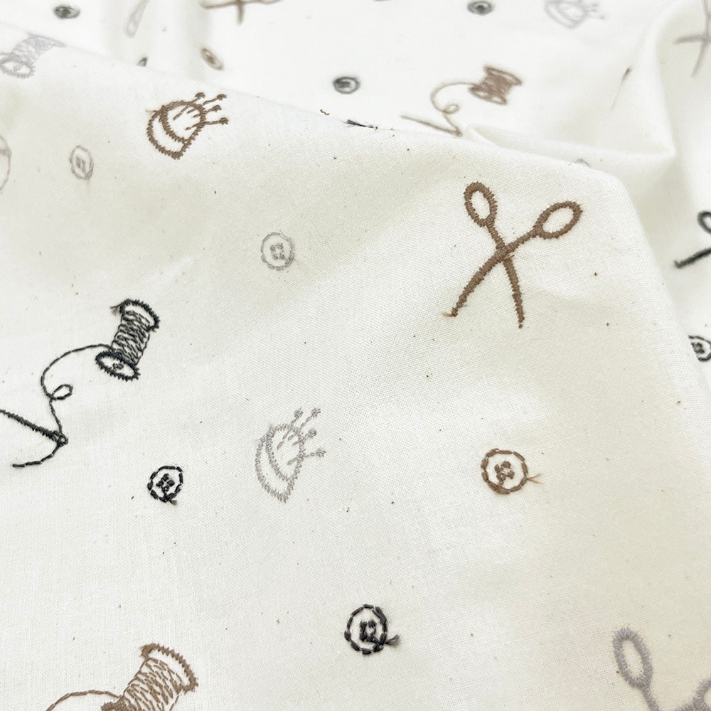 ソーイングマテリアル刺しゅう　モノトーン｜キャンブリック生地　刺繍