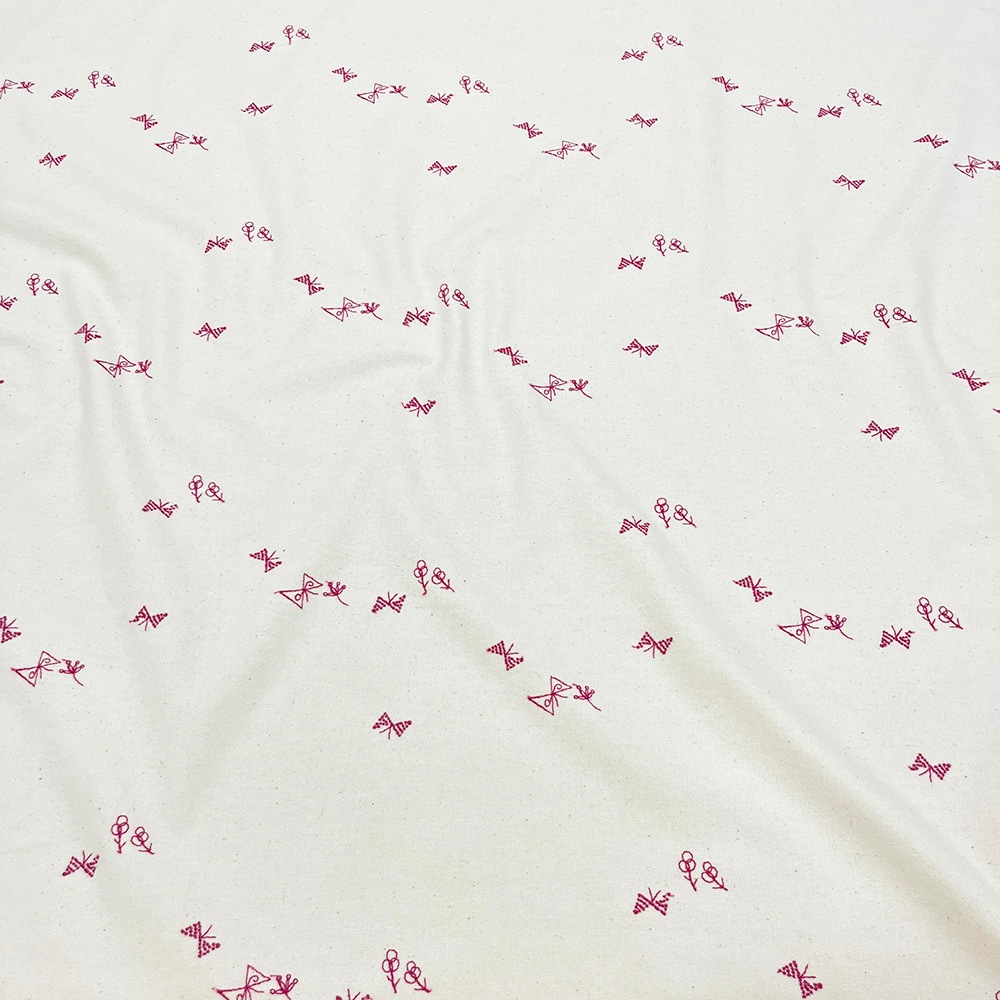 【Hitosaji】ちょうちょさんぽ 刺しゅう｜コットンフランネル 生成り