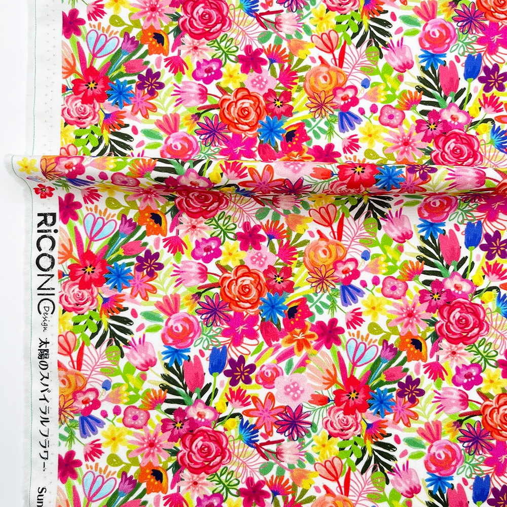 【Riconic】「太陽のスパイラルフラワー」 デジタルプリント｜シーチング