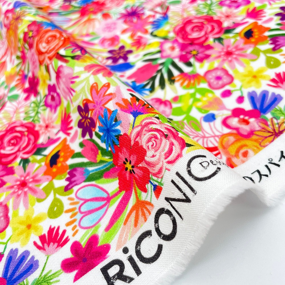 【Riconic】「太陽のスパイラルフラワー」 デジタルプリント｜シーチング