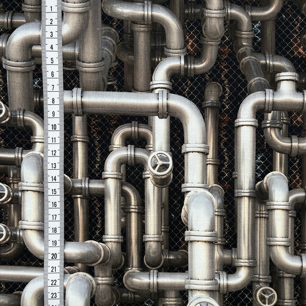 【mingswim】交差する配管 デジタルプリント|シーチング