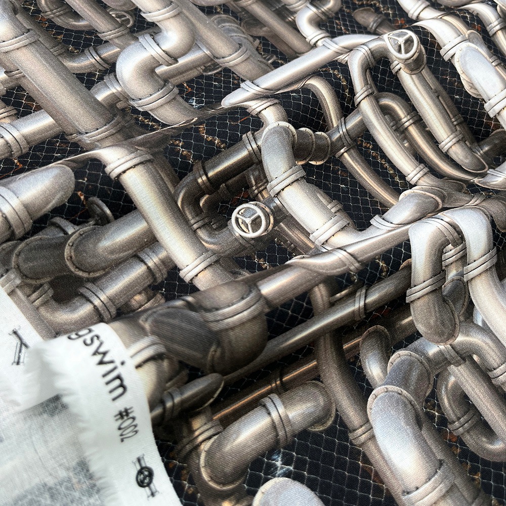 【mingswim】交差する配管 デジタルプリント|シーチング