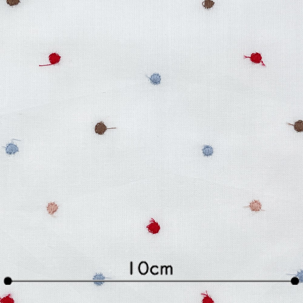 染　絹100% 日本製　カラフル刺繍　反物　生地　リメイク生地 カラフル4色ドット 刺しゅう キャンブリック生地 (ホワイト