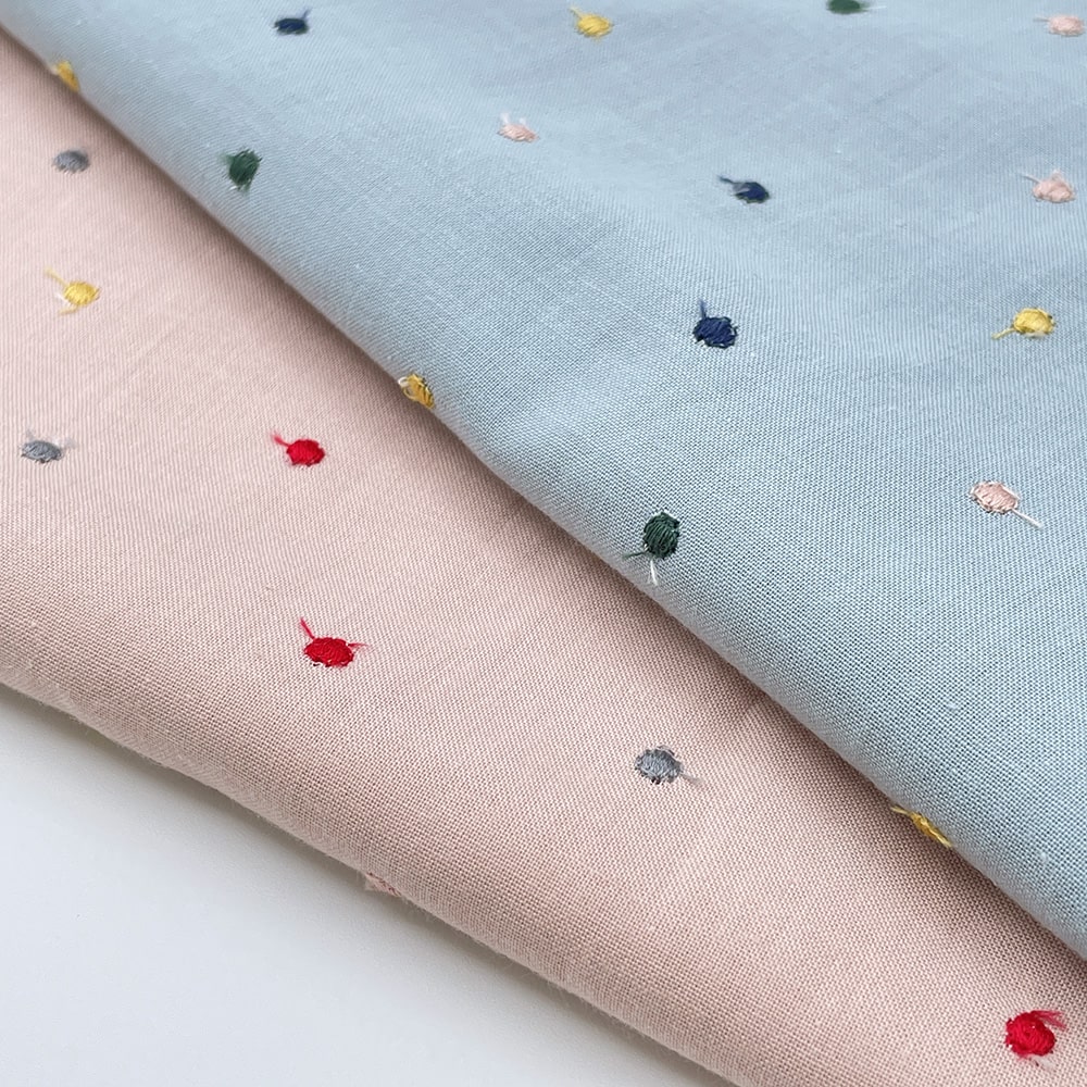 カラフル4色ドット 刺しゅう キャンブリック生地 (シェルピンク)