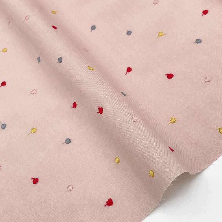 カラフル4色ドット 刺しゅう キャンブリック生地 (シェルピンク)