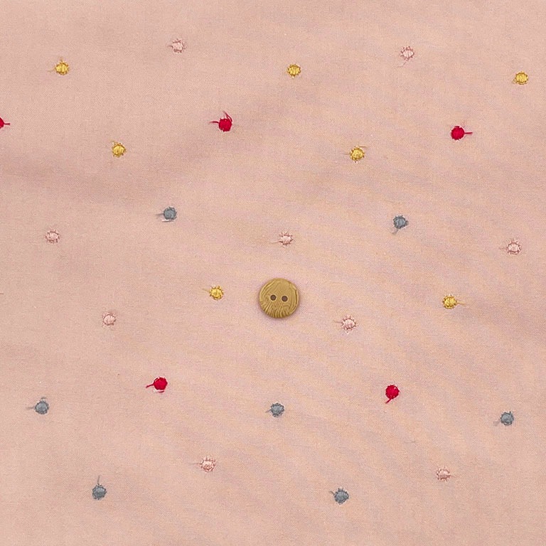 カラフル4色ドット 刺しゅう キャンブリック生地 (シェルピンク)