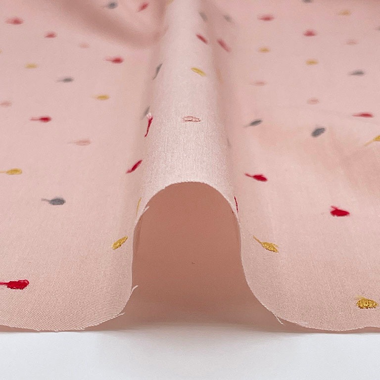 カラフル4色ドット 刺しゅう キャンブリック生地 (シェルピンク)