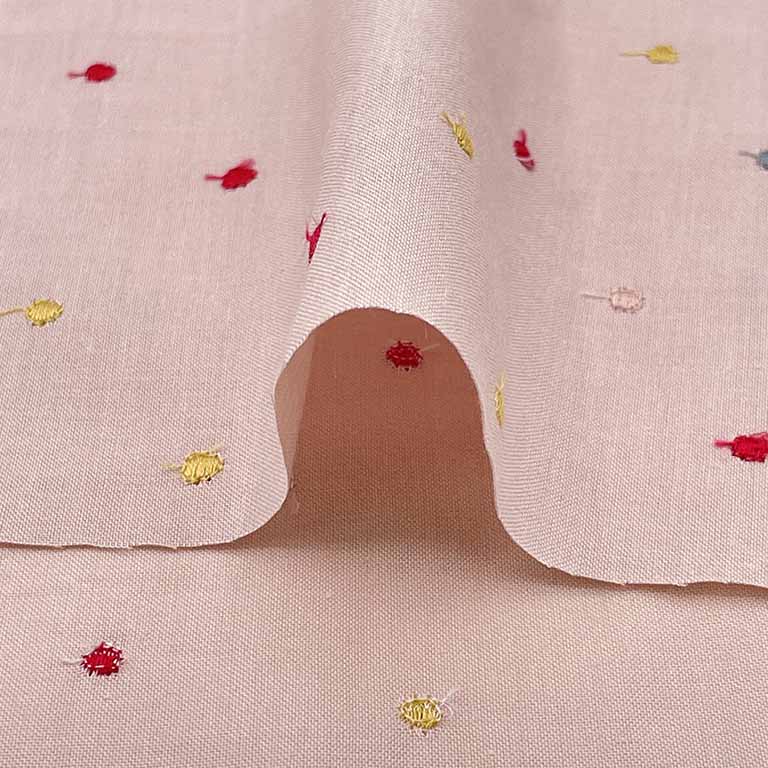 カラフル4色ドット 刺しゅう キャンブリック生地 (シェルピンク)