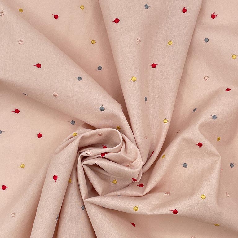 カラフル4色ドット 刺しゅう キャンブリック生地 (シェルピンク)