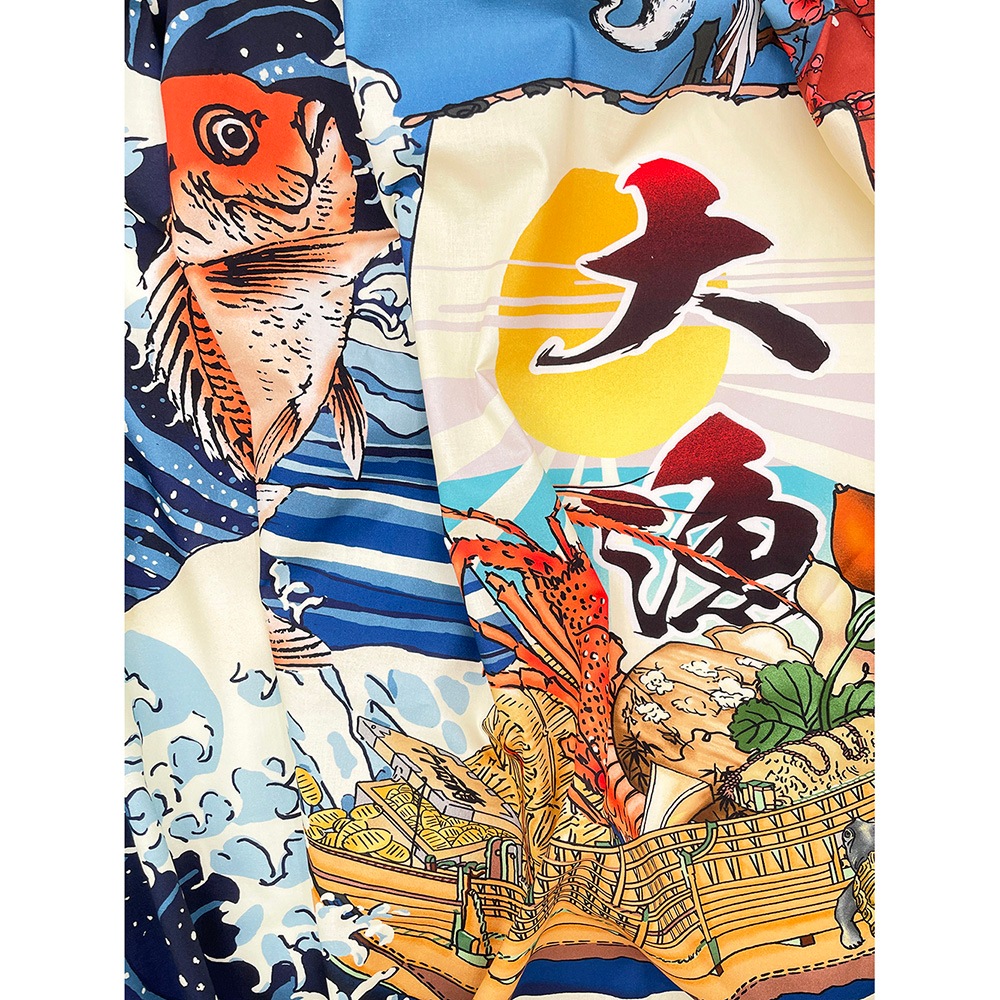 【Riconic】 「幸せを呼ぶ百福大漁」 デジタルプリント｜シーチング　パネル