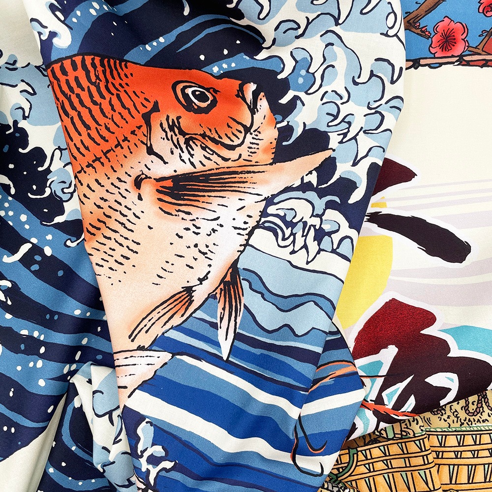 【Riconic】 「幸せを呼ぶ百福大漁」 デジタルプリント｜シーチング　パネル