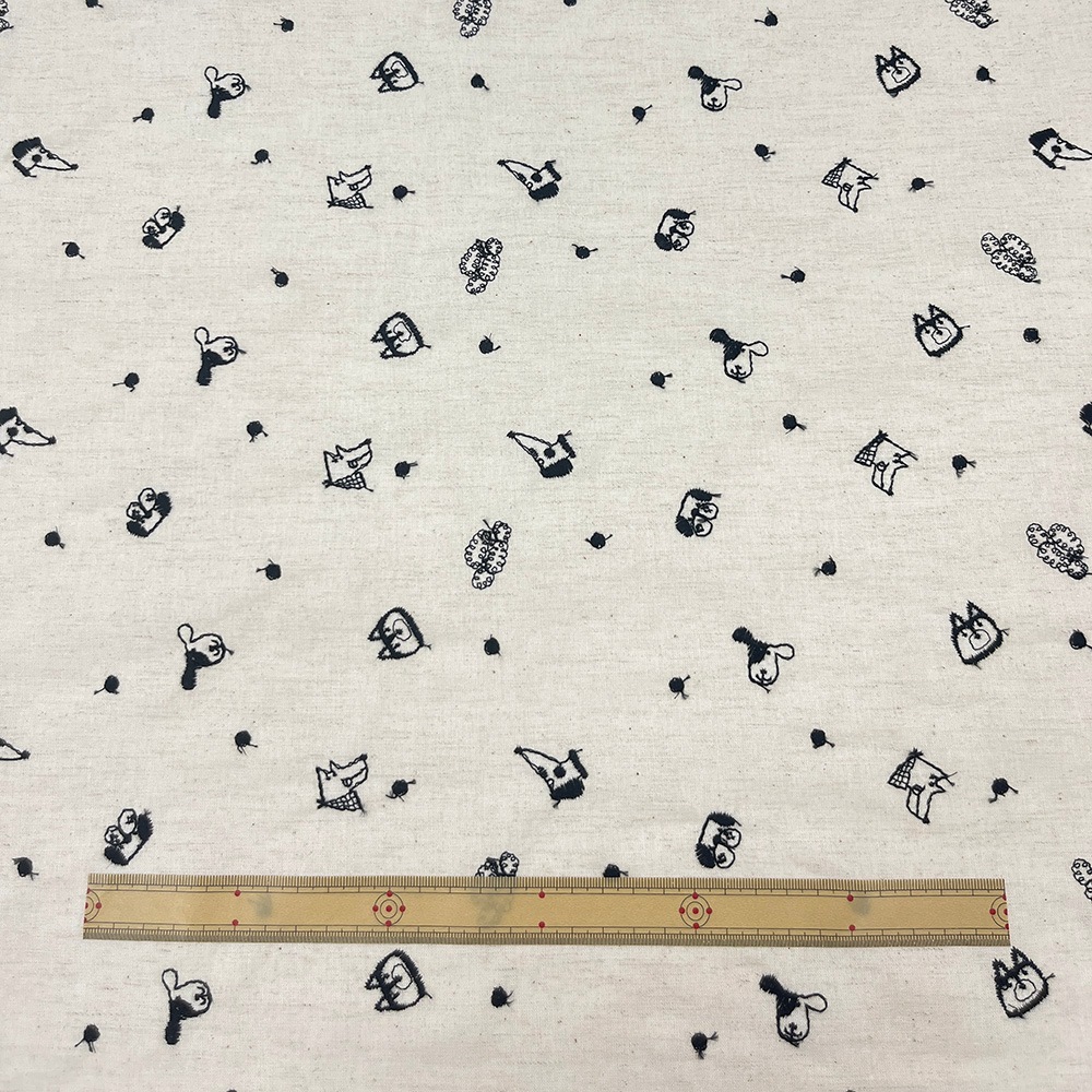 【Riconic】 いぬ玉 刺しゅう ｜綿麻シーチング　コットンシーチング　刺繍