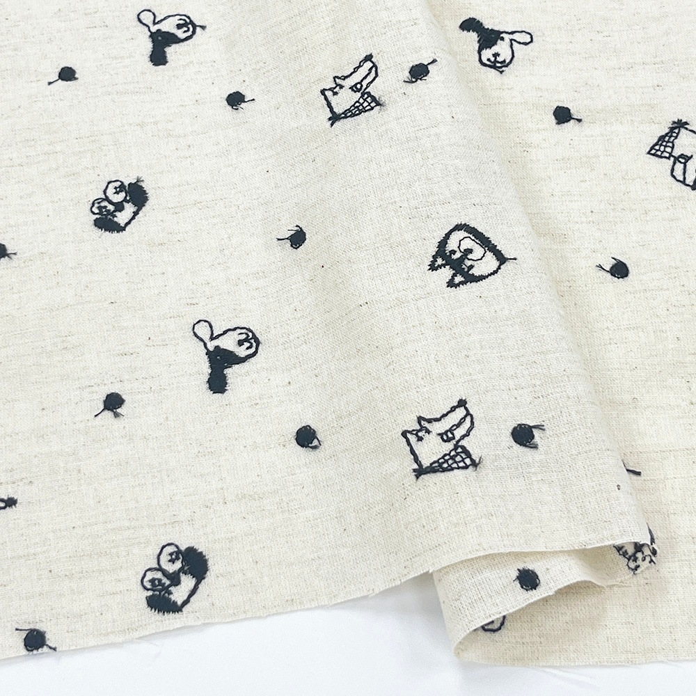 【Riconic】 いぬ玉 刺しゅう ｜綿麻シーチング　コットンシーチング　刺繍