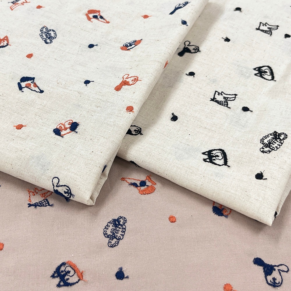 【Riconic】 いぬ玉 刺しゅう ｜綿麻シーチング　コットンシーチング　刺繍