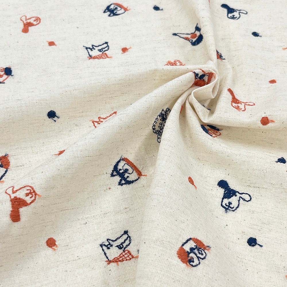 【Riconic】 いぬ玉 刺しゅう ｜綿麻シーチング　コットンシーチング　刺繍