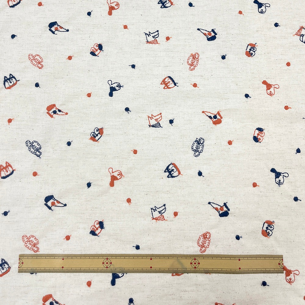 【Riconic】 いぬ玉 刺しゅう ｜綿麻シーチング　コットンシーチング　刺繍