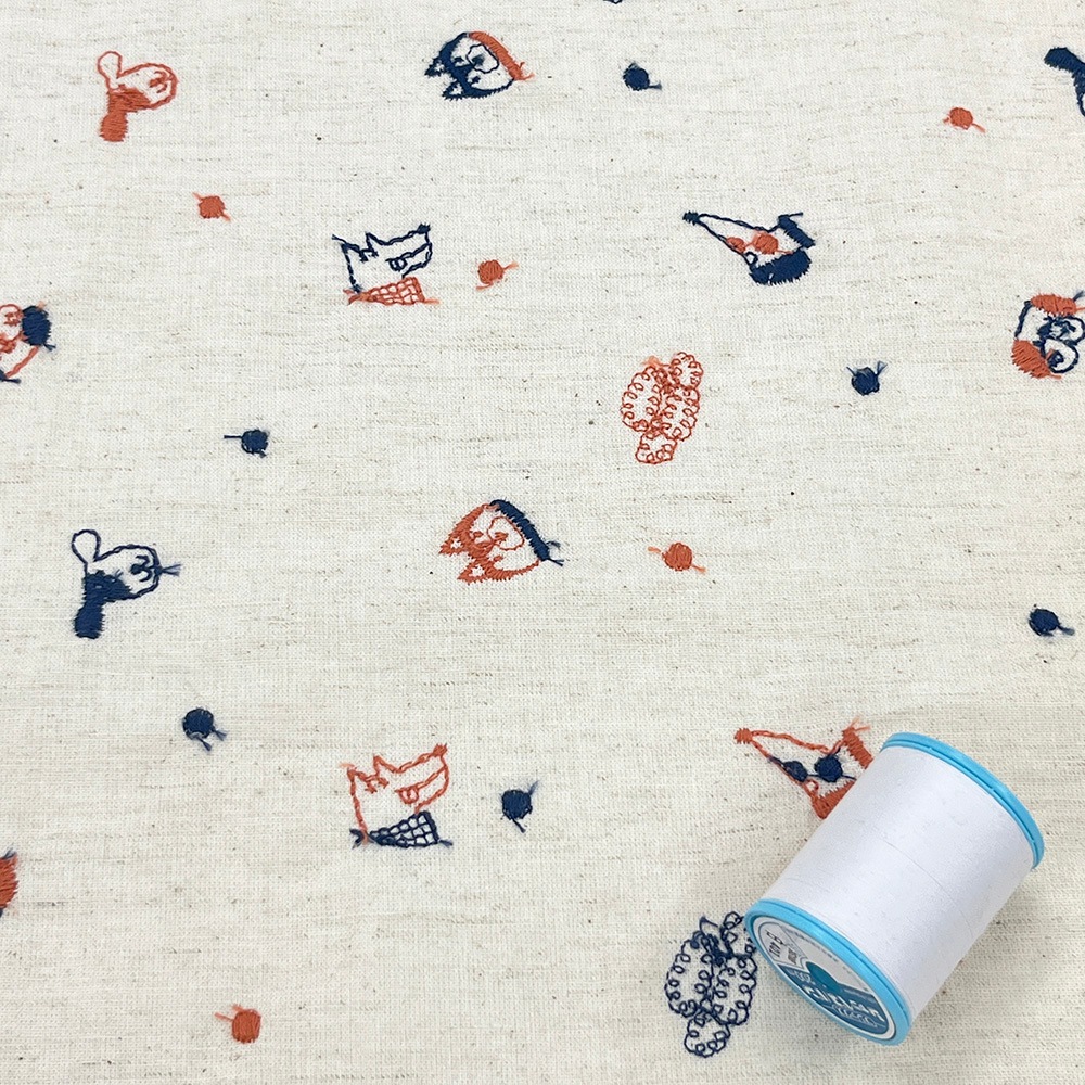 【Riconic】 いぬ玉 刺しゅう ｜綿麻シーチング　コットンシーチング　刺繍