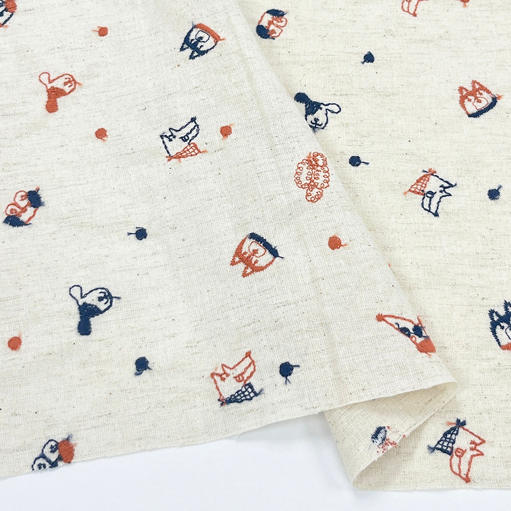 【Riconic】 いぬ玉 刺しゅう ｜綿麻シーチング　コットンシーチング　刺繍