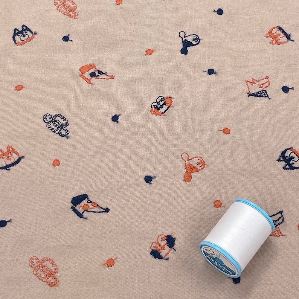 【Riconic】 いぬ玉 刺しゅう ｜綿麻シーチング　コットンシーチング　刺繍