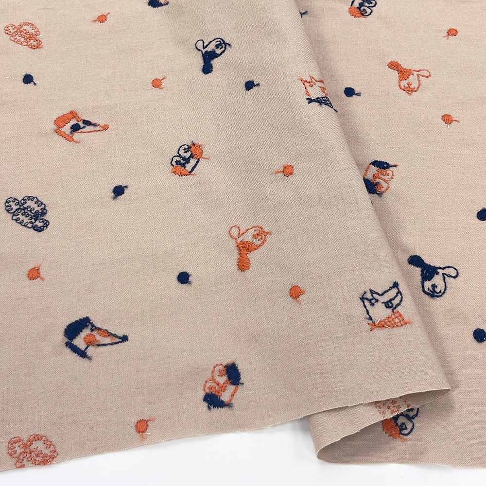 【Riconic】 いぬ玉 刺しゅう ｜綿麻シーチング　コットンシーチング　刺繍